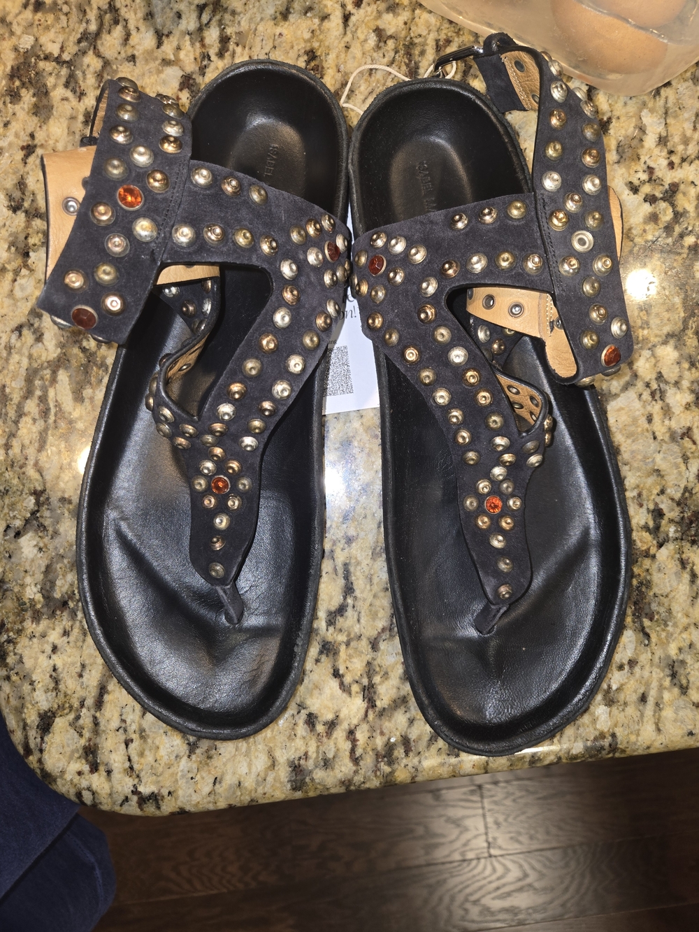 Isabel Marant Black Studded Leather Thong Sandals - Womens